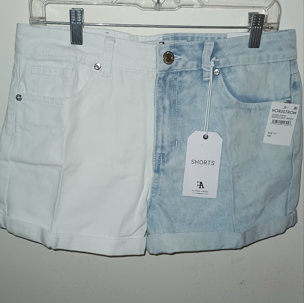 NWT Flying Angel high rise two tone denim shorts 15/32